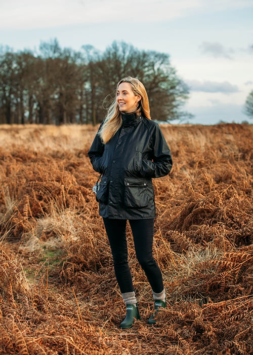 Jess styles her Barbour wax jacket