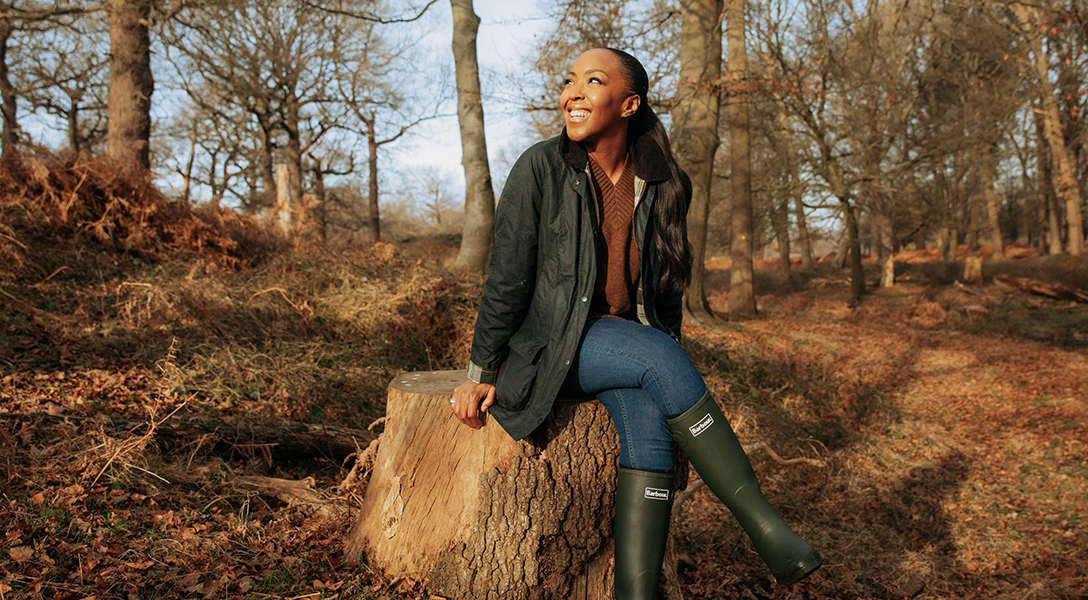 Angellica styles her Barbour wax jacket