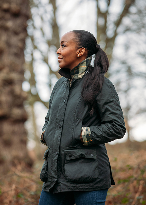 Angellica styles her Barbour wax jacket