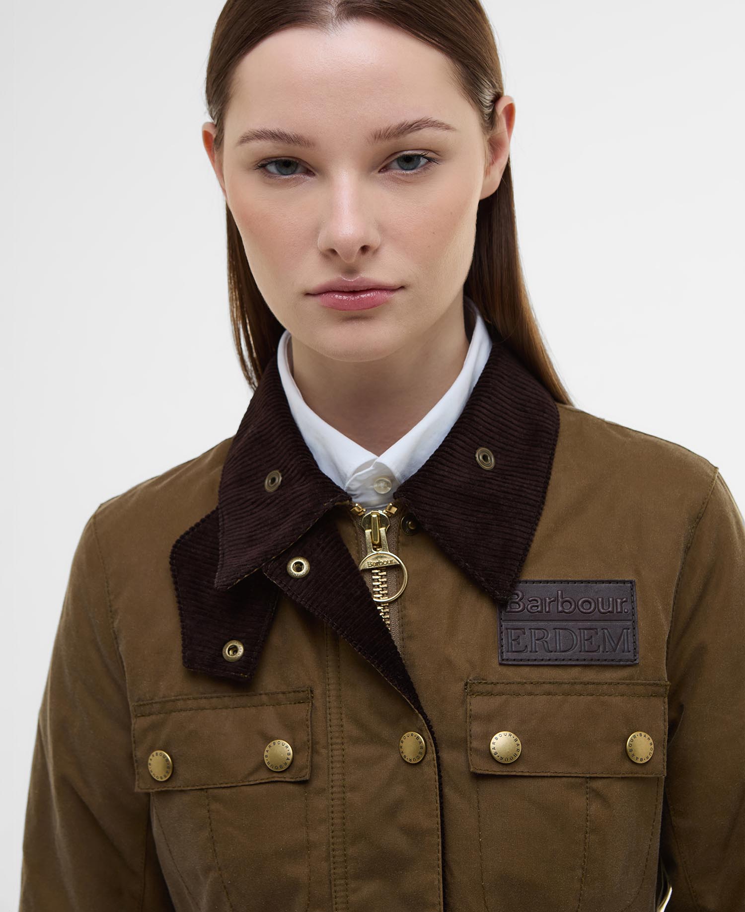 Shop the Barbour x ERDEM Constance Waxed Jacket in Beige Shop the Barbour x ERDEM Constance Waxed Jacket in Beige