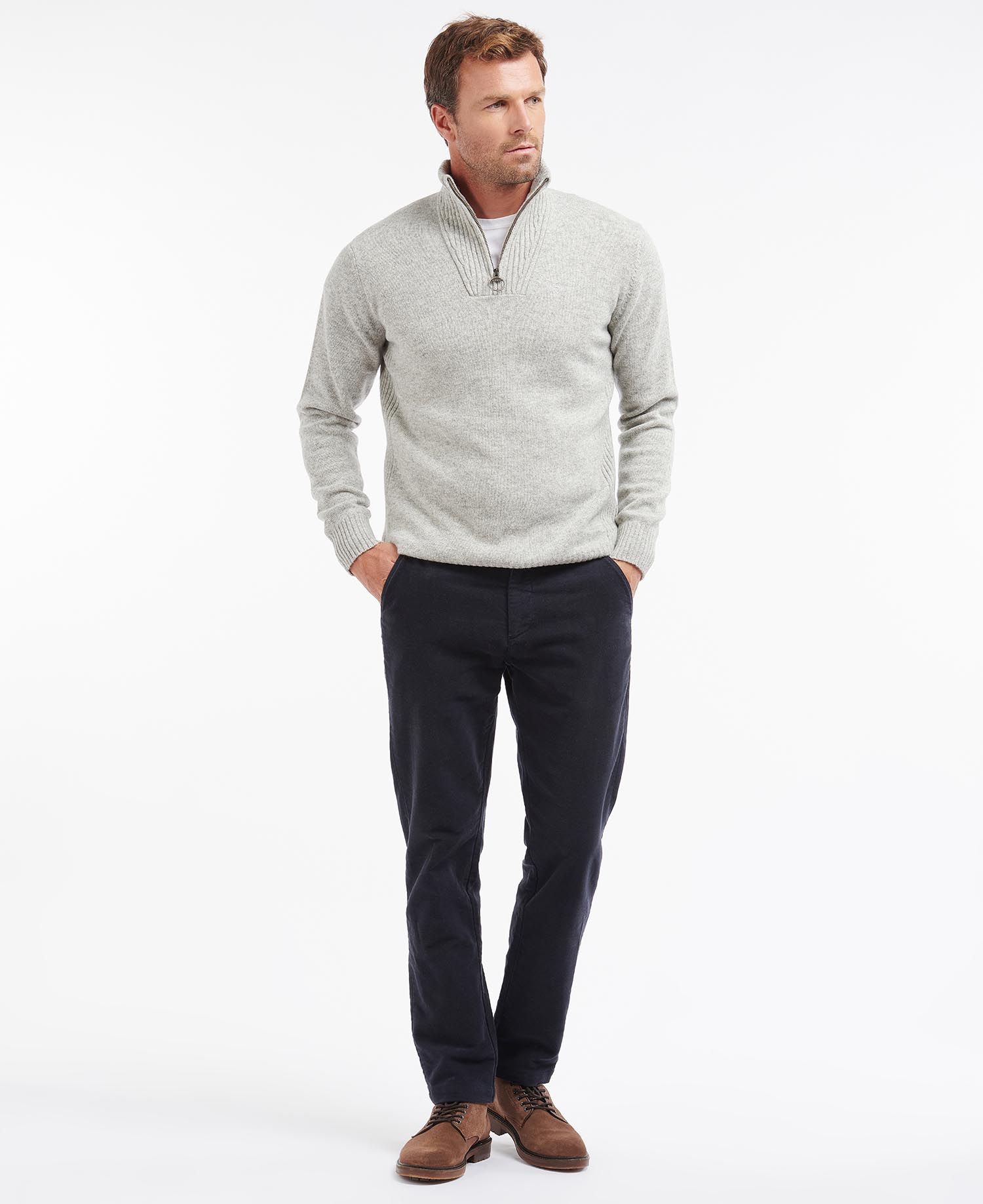 Barbour Essential Lambswool Half Zip in Light Grey Marl Barbour