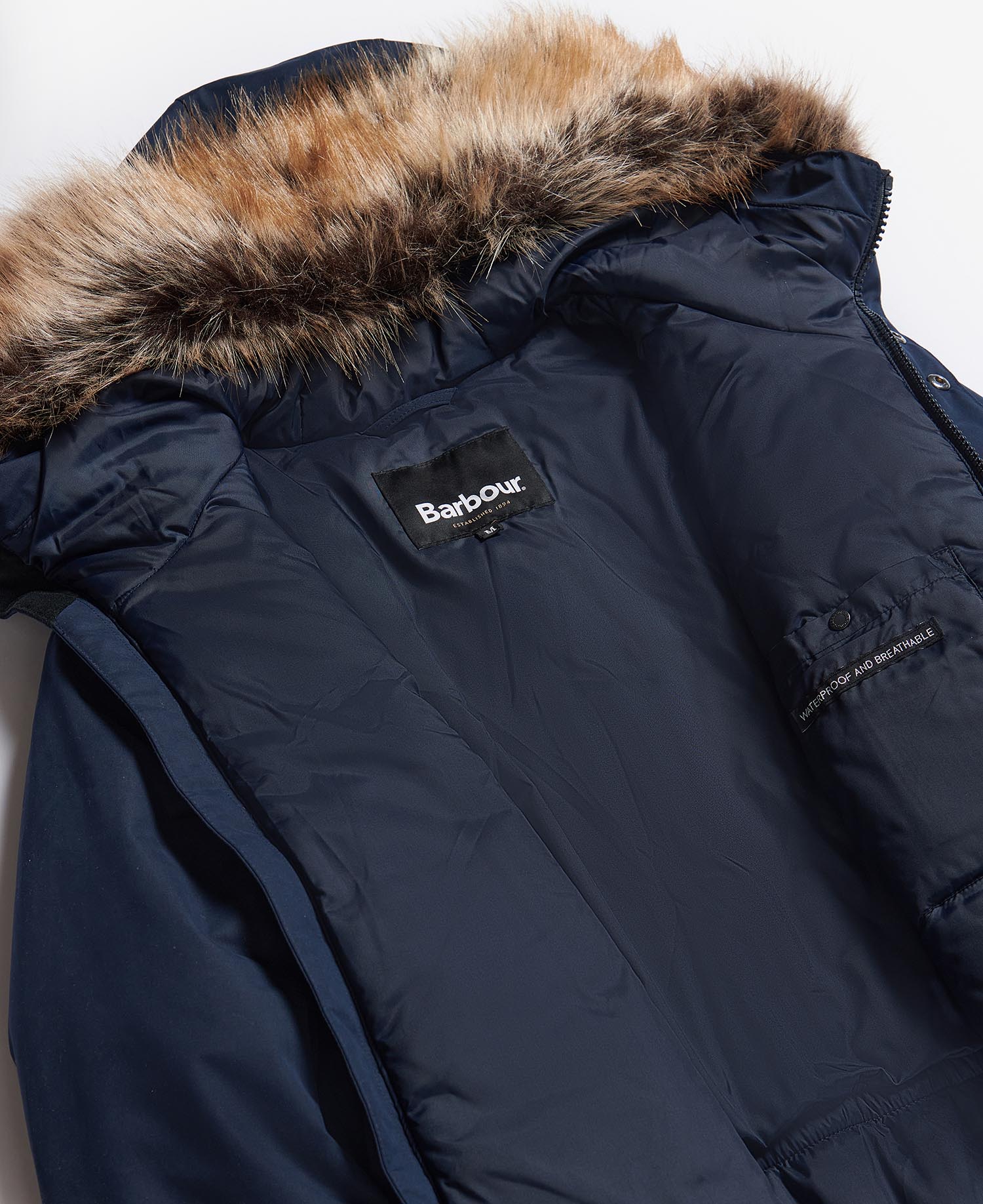 Barbour international waterproof utility pocket parka on sale coat with detachable faux fur hood