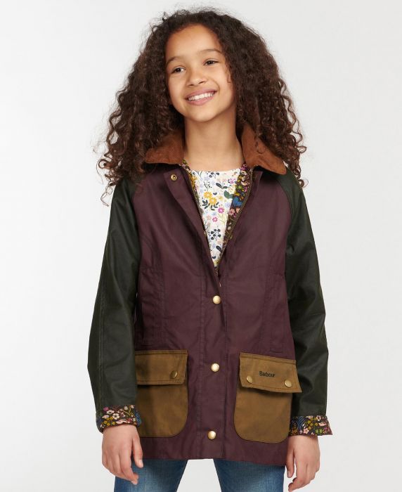 Barbour Girls Hooded Beadnell Wax Jacket