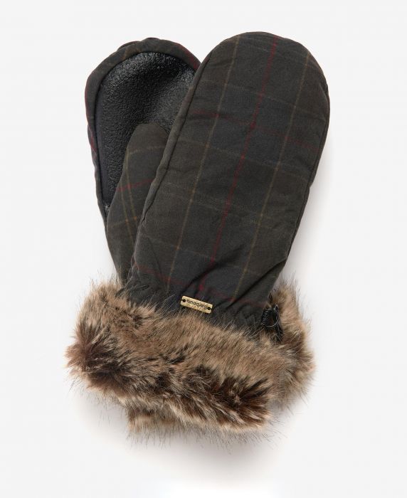 Barbour Wax With Fur Trim Mittens