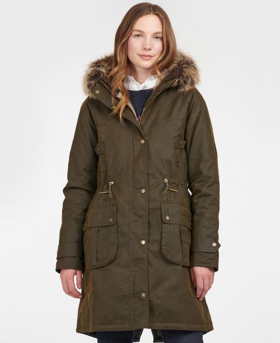 Womens wax coat with hood