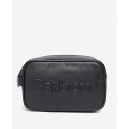 Shop the Barbour Debossed Logo Leather Wash Bag in Black today