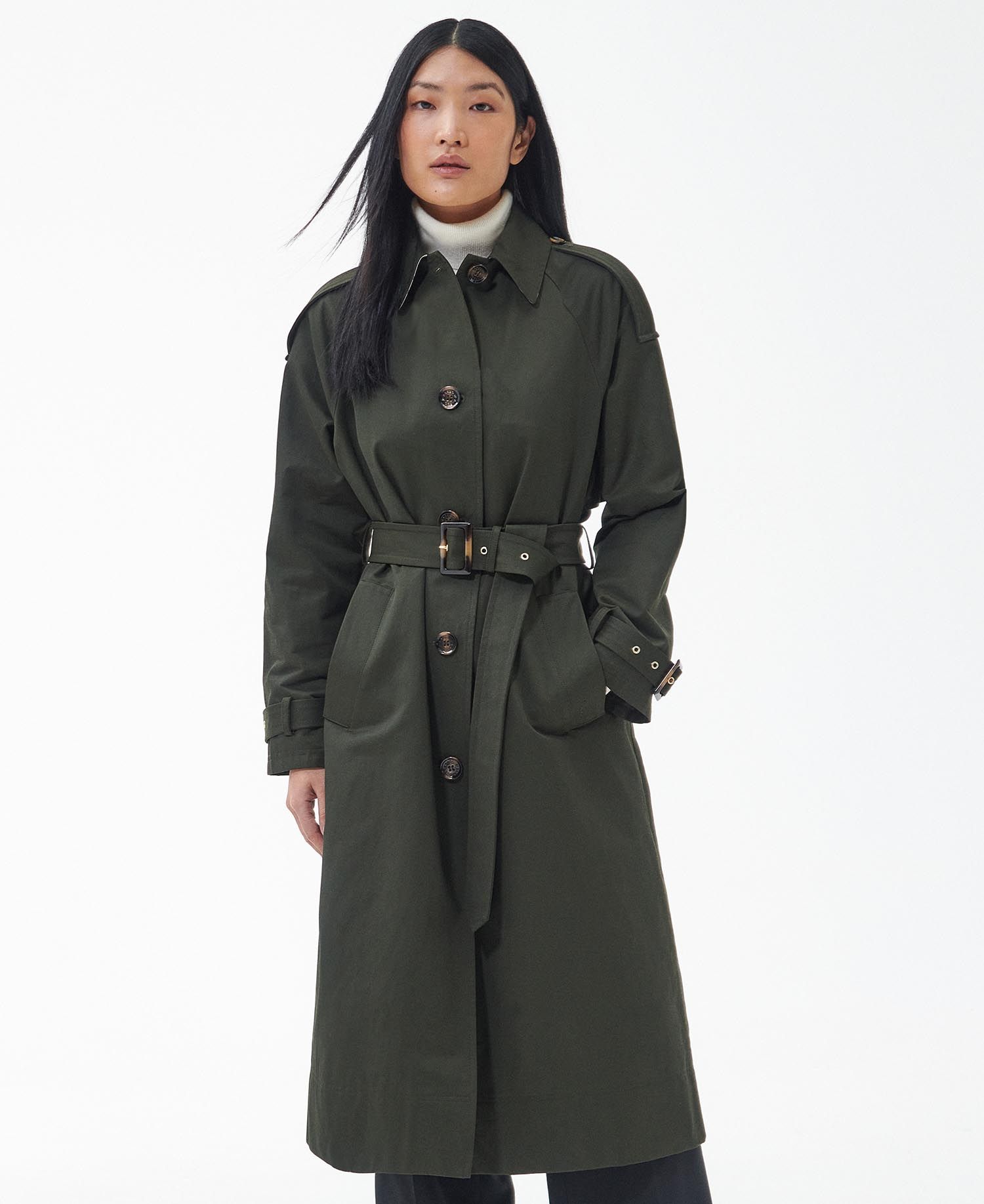 Shop the Barbour Marie Showerproof Trench Coat in Green today