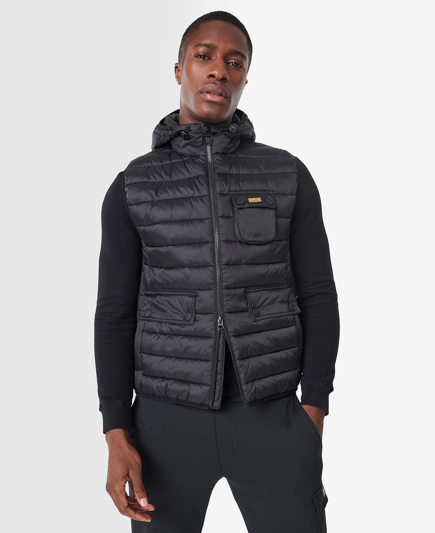 B.Intl Ousten Hooded Gilet in Black Barbour