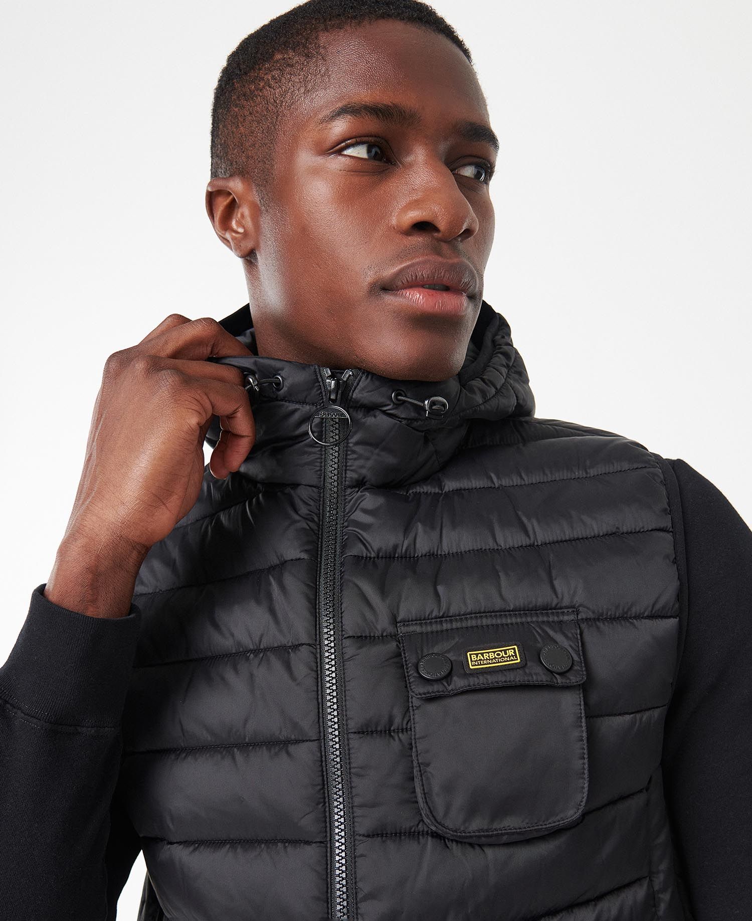 B.Intl Ousten Hooded Gilet in Black Barbour