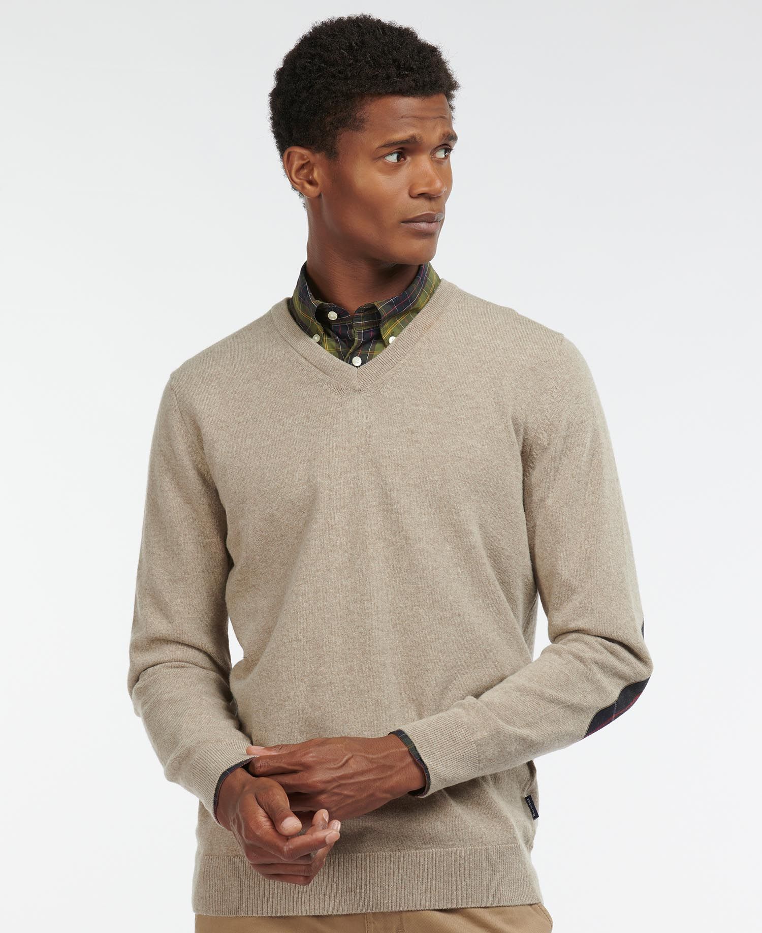 Barbour Harrow V Neck Sweater in Beige Barbour