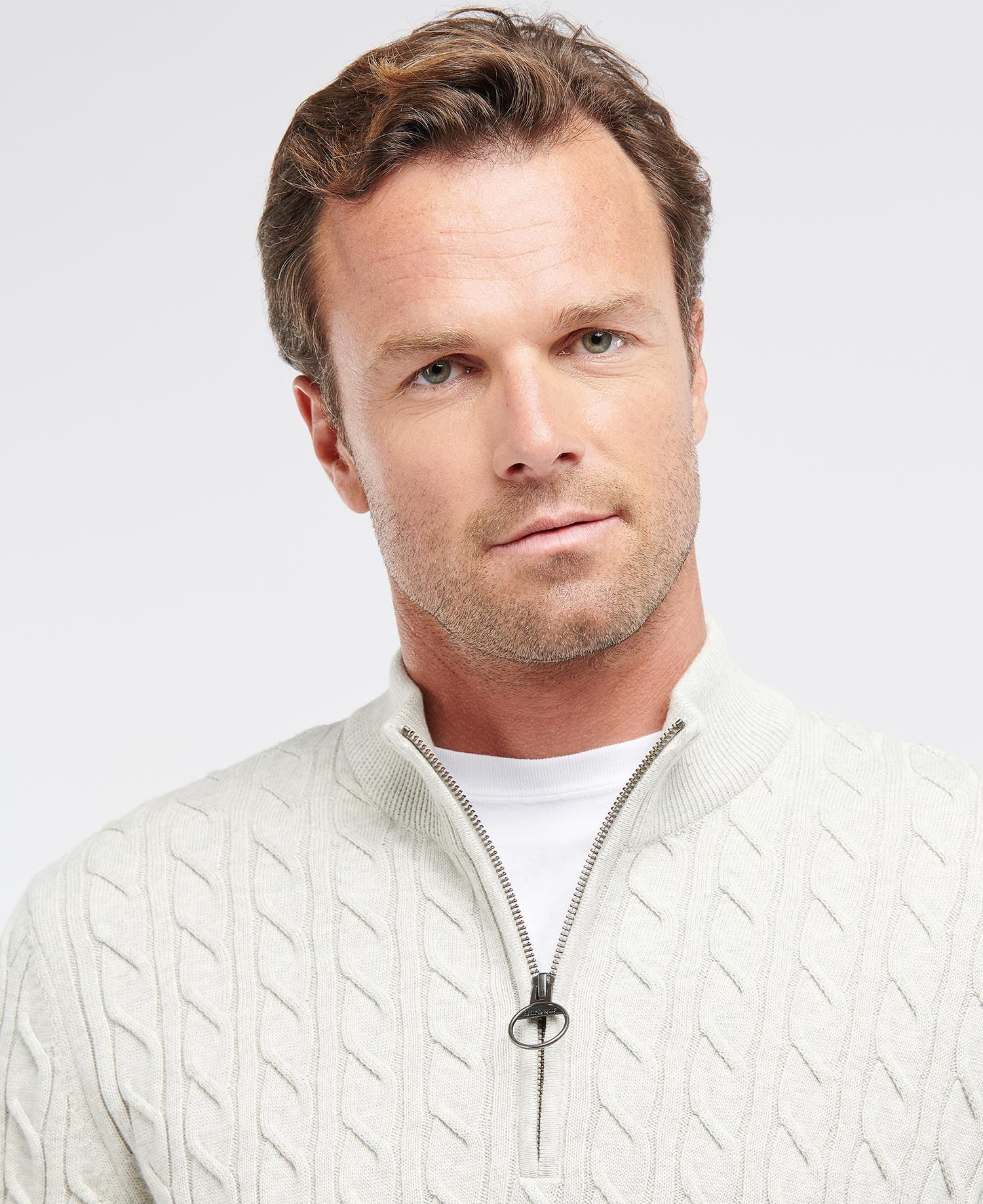 Shop the Barbour Cable Knit Half Zip in Beige | Barbour