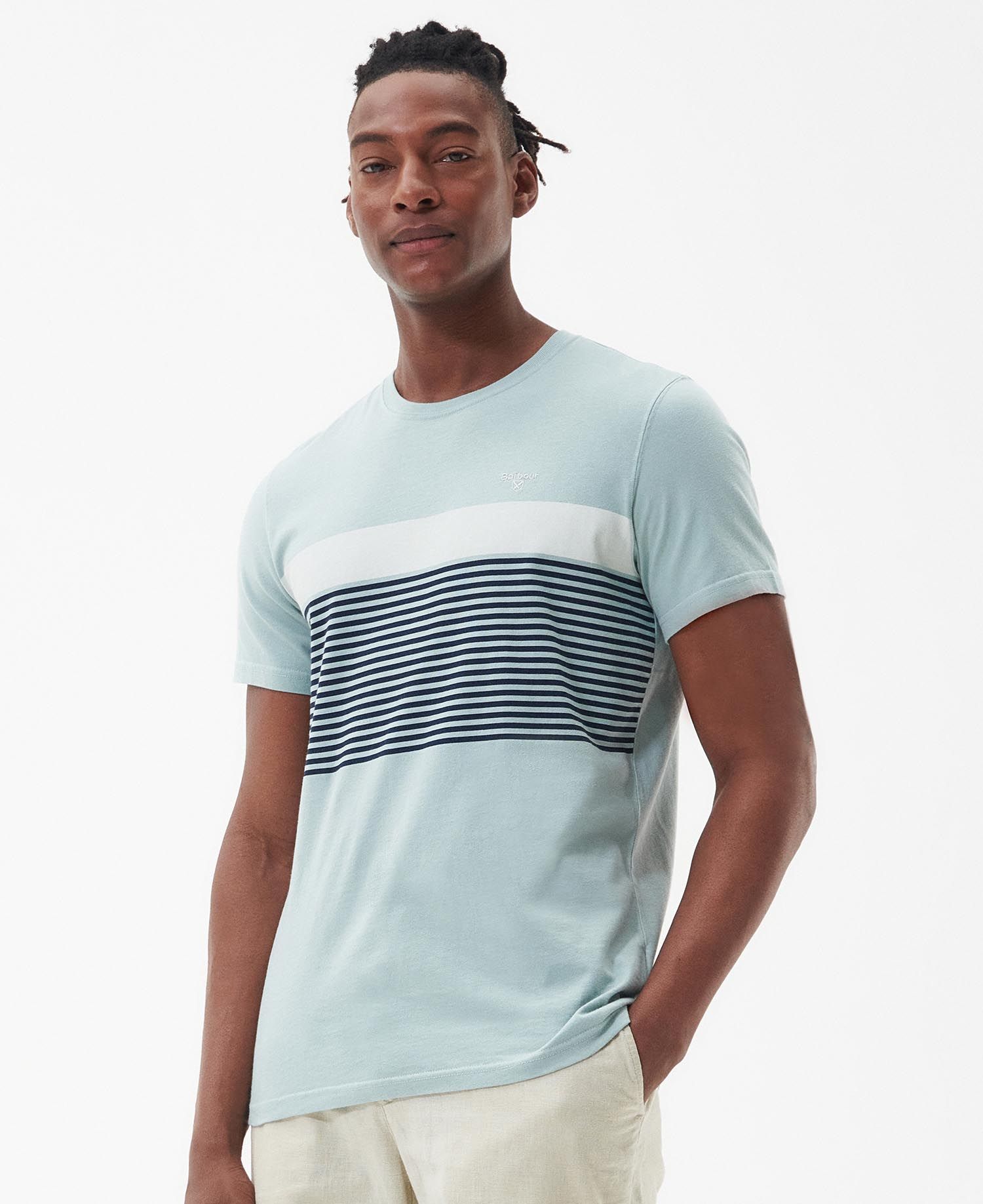 Barbour Braeside Stripe T Shirt in Blue Chalk