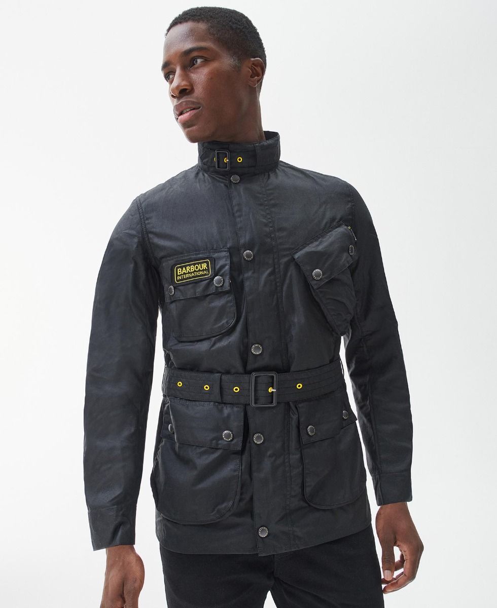 B.Intl Slim International Waxed Jacket in Black | Barbour