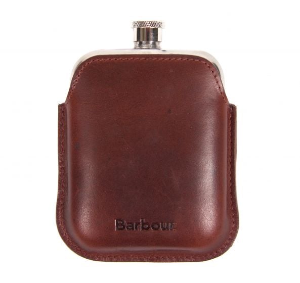 Barbour Wax Leather Hipflask in Brown 