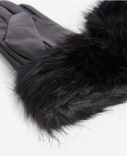 Faux Fur Trimmed Leather Gloves