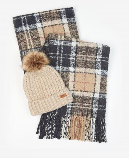 barbour saltburn beanie & tartan scarf set