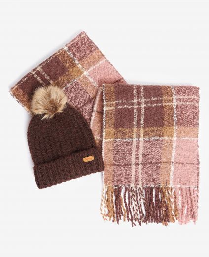 Barbour Saltburn Beanie & Tartan Scarf Gift Set