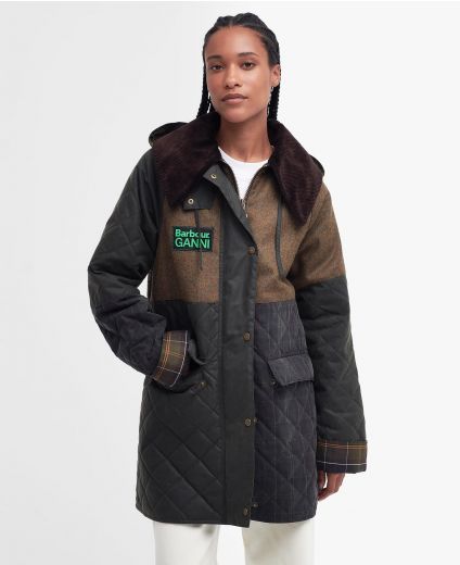 Barbour x GANNI Short Burghley Quilted Wax Jacket