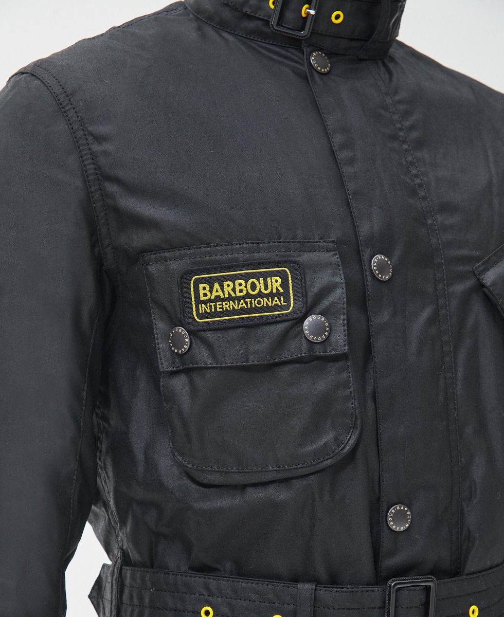 B.Intl Slim International Waxed Jacket in Black | Barbour