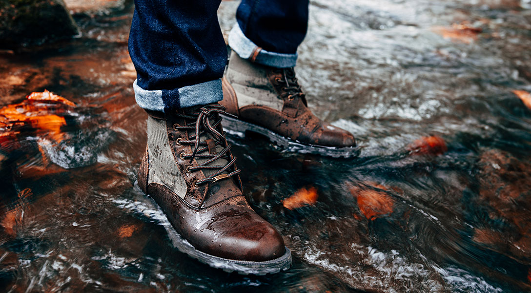 Sam Claflin styles Barbour Gold Standard AW20 at Glencoe Scotland Barbour Cheviot Derby Boots styled on a model