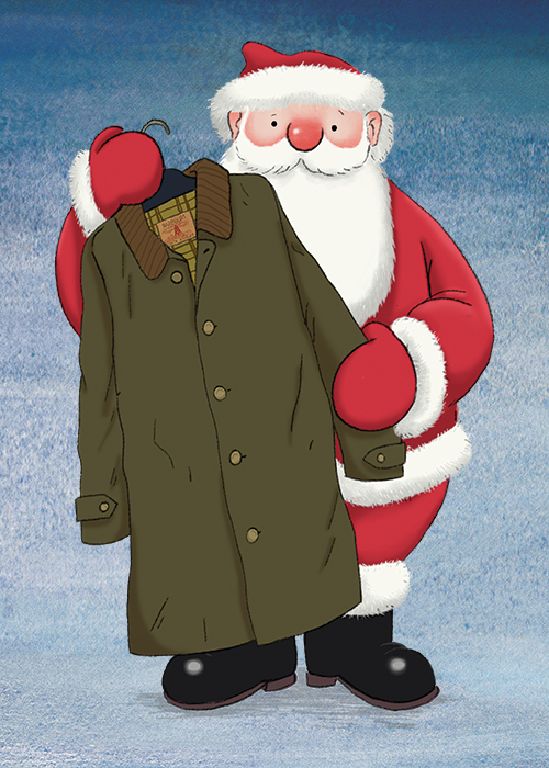 Father Christmas holding thornproof single breasted jacket