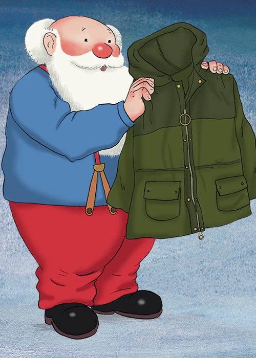 Father Christmas holding archive Durham jacket