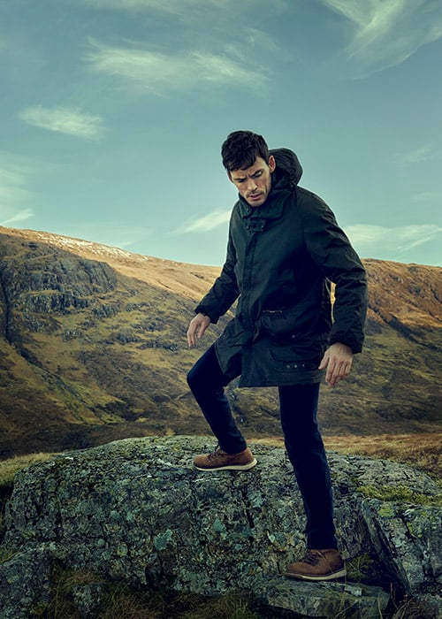 Sam Claflin wears Barbour Gold Standard AW20 at Glencoe