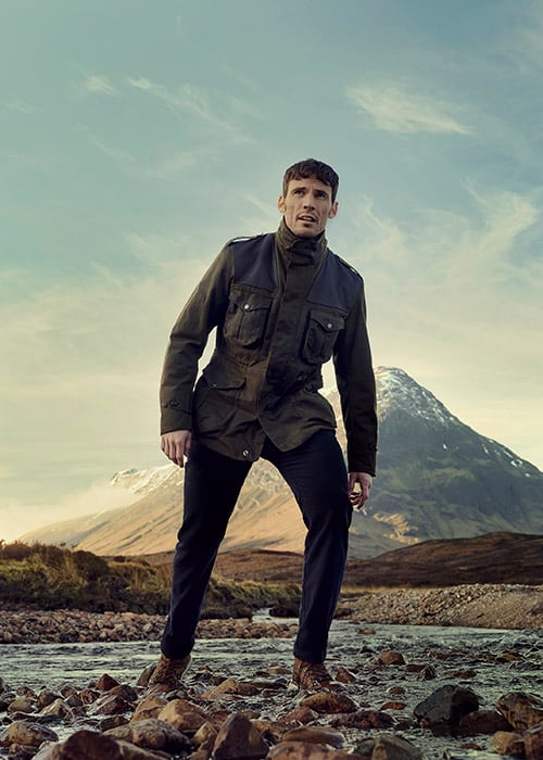 Sam Claflin wears Barbour Gold Standard AW20 at Glencoe