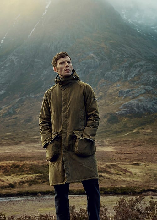 Sam Claflin wears Barbour Gold Standard AW20 at Glencoe