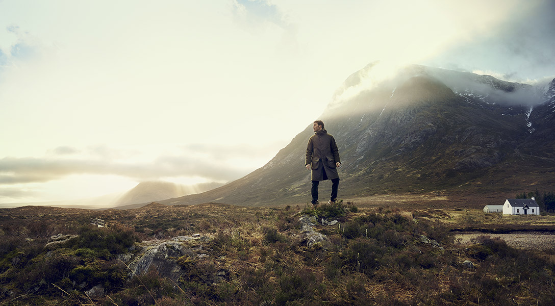 Sam Claflin styles Barbour Gold Standard AW20 at Glencoe Scotland