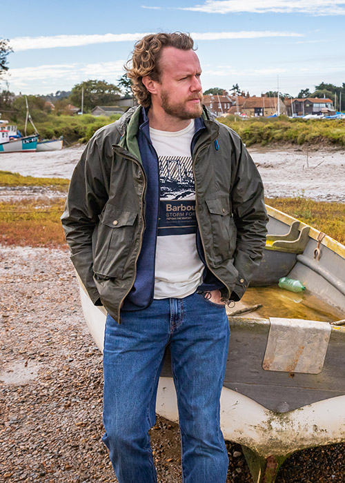 Chaz Powell wears the Barbour AW20 Stormforce collection