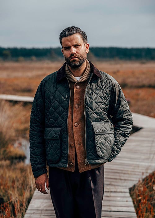 Tom wears the AW21 Box Quilts Collection Tom wears the AW21 Box Quilts collection