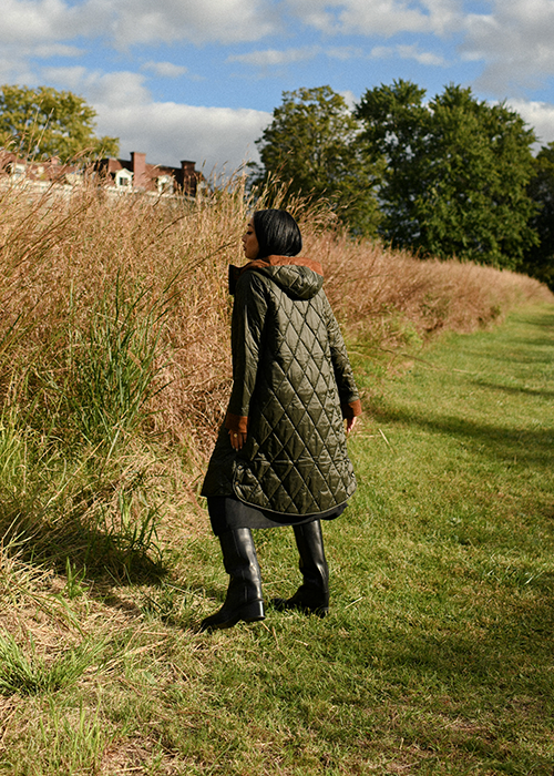 Serena styles the Barbour Re-engineered Diamond Quilts Collection AW21