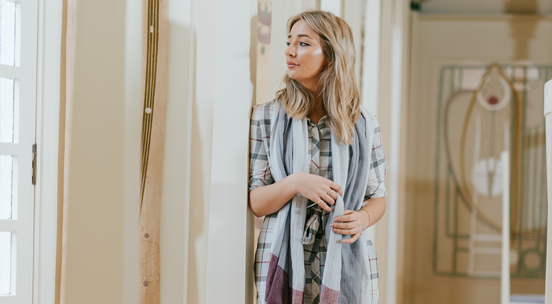 Emily Hunt styling the SS20 tartan collection Emily Hunt styling the SS20 tartan collection in the house for an art lover