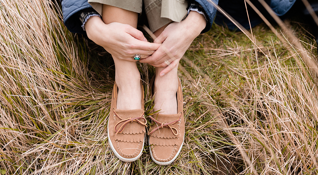 Lauren Yates and Brittany Bathgate styling the SS20 tartan collection at the Purbeck Hills