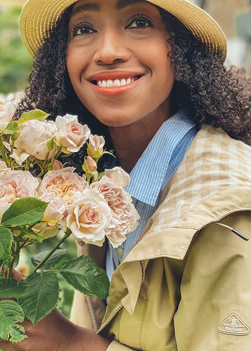 Hazel Gardiner styles the Barbour Preview AW21 collection in her garden Hazel Gardiner styles the Barbour Preview AW21 collection in her garden