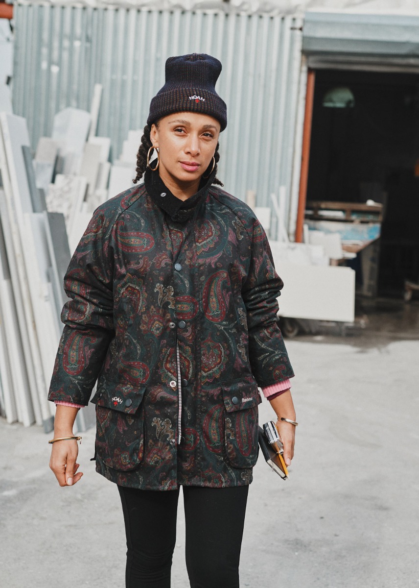 woman styling Barbour X Noah collection
