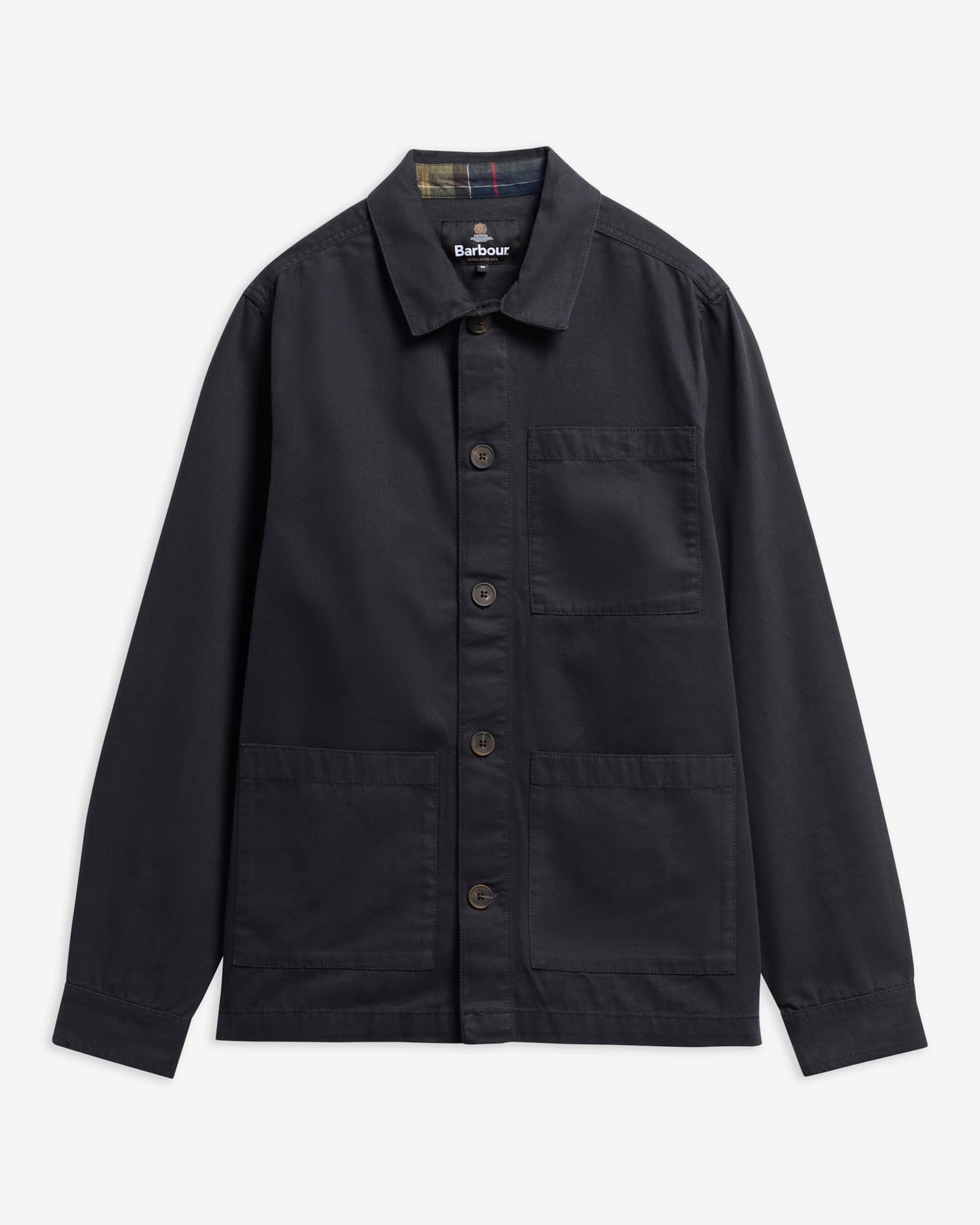 Barbour Overshirt Tartan Trimmed Washed Dark Navy