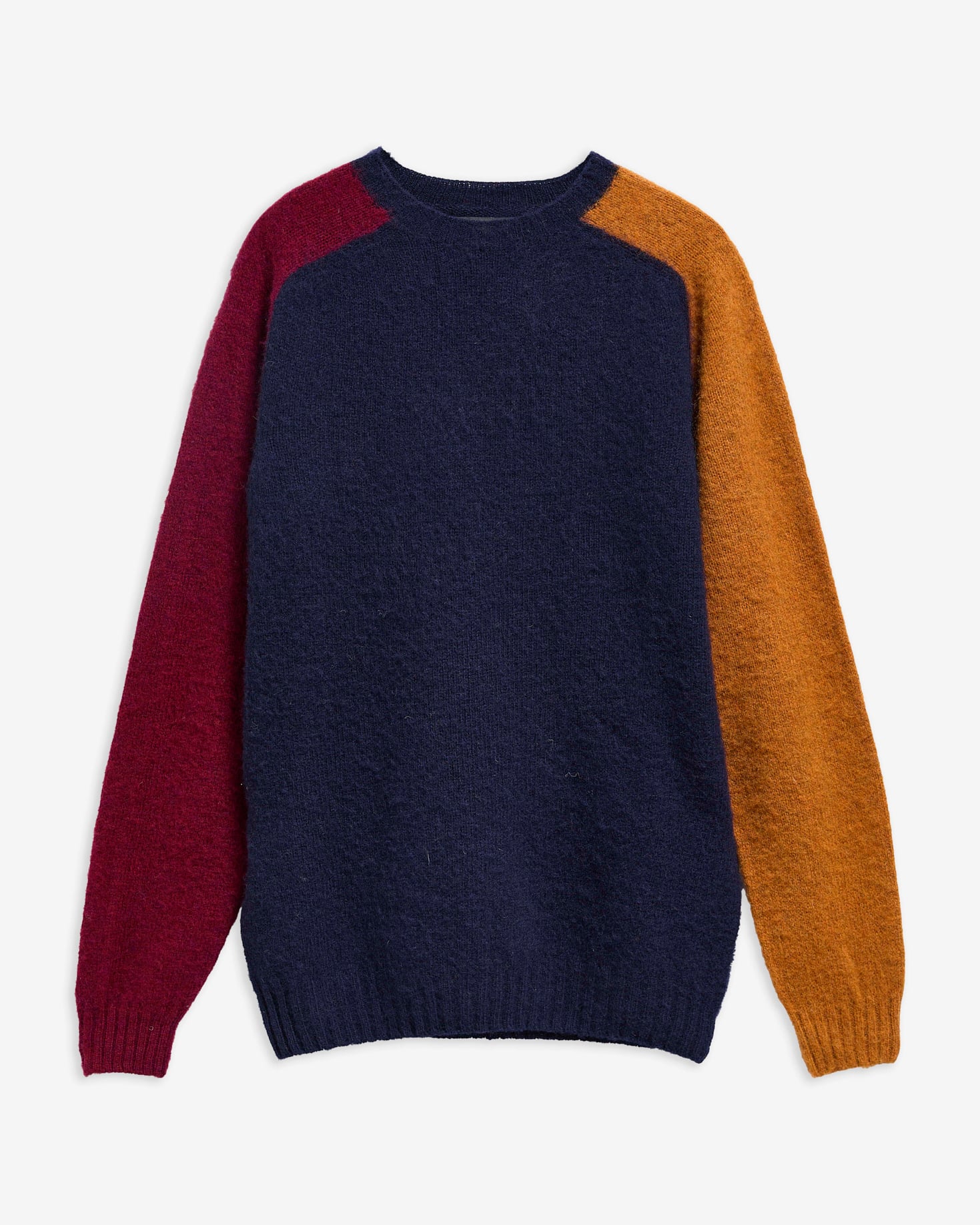 Scottish-Made Colour Block Wool Crew Neck Jumper Navy