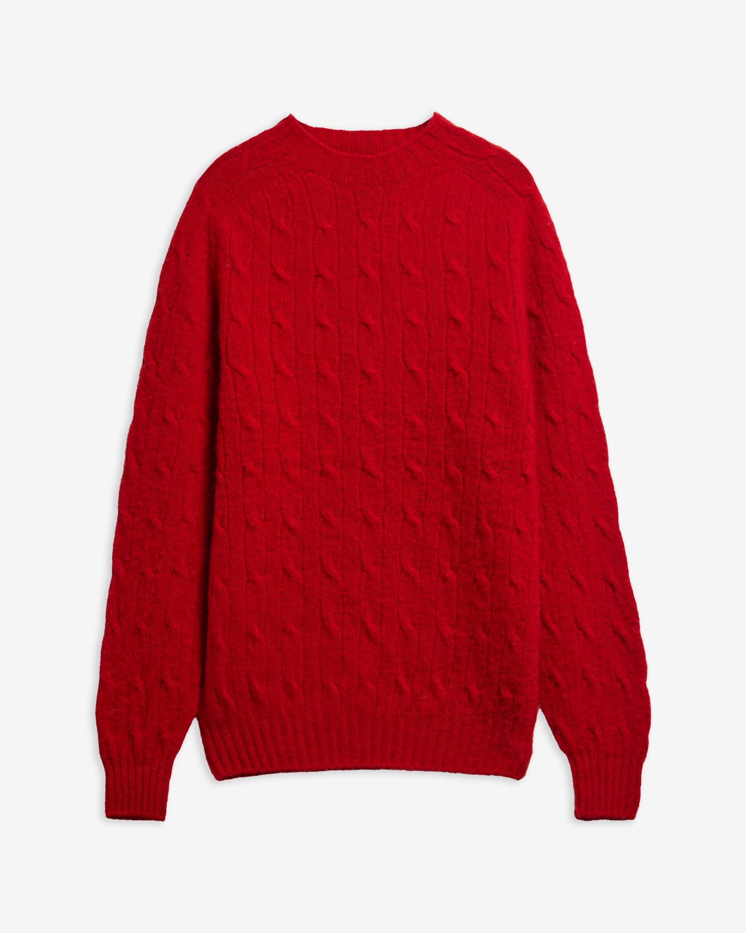 Scottish Made Cable-Knit Wool Crew Neck Jumper Red