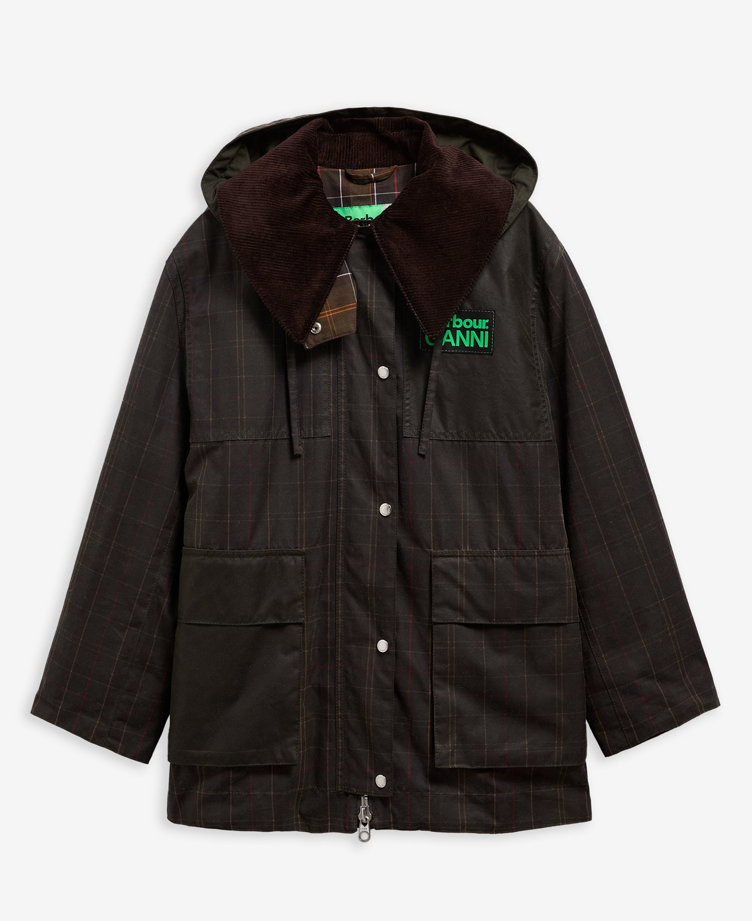 Barbour x GANNI Tartan Waxed Duffle Coat