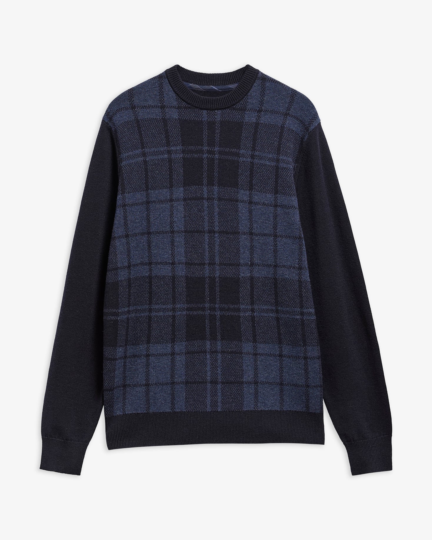 Mineral Tartan Crew Neck Jumper Navy