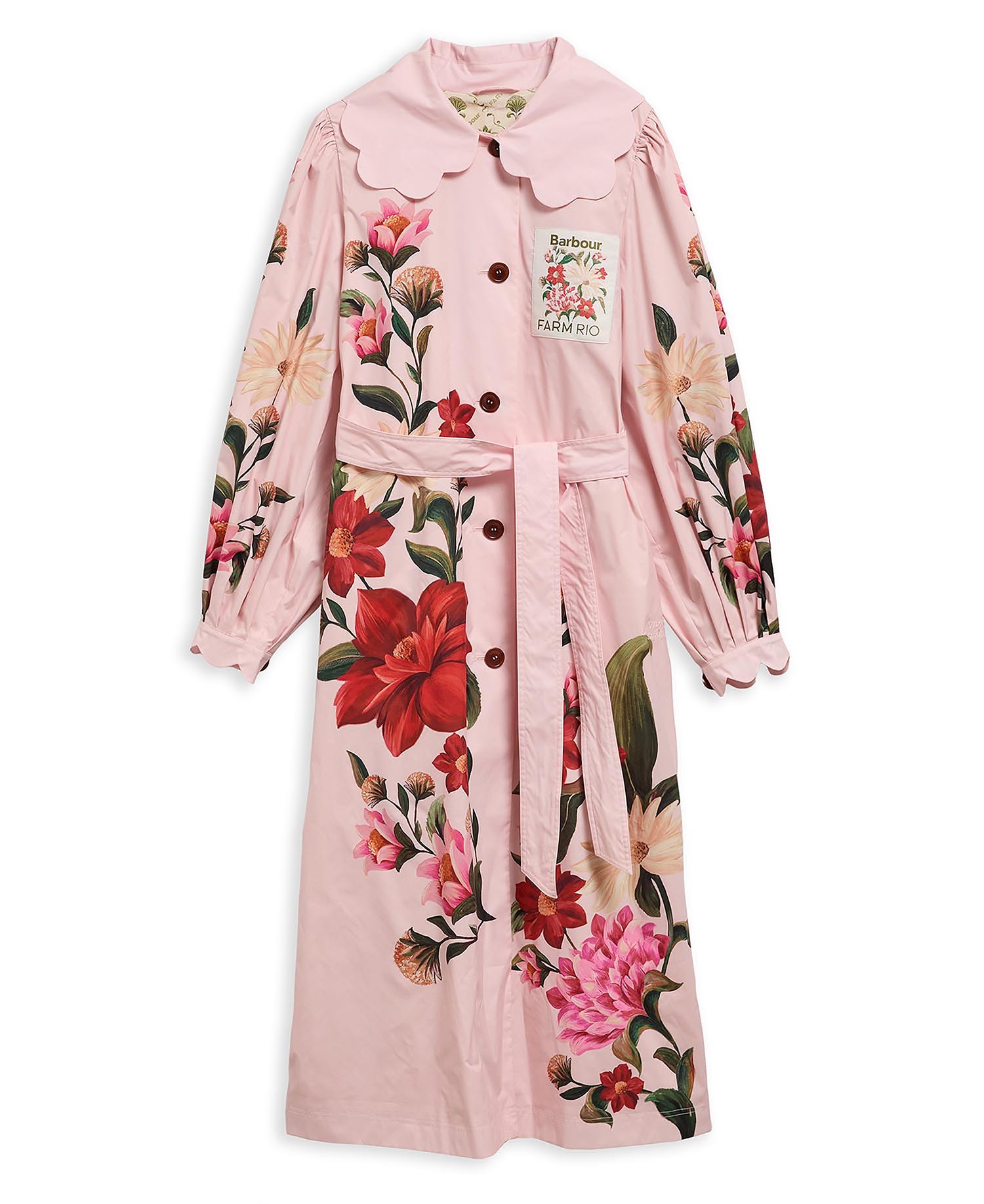 Barbour FARM Rio Bromelia Showerproof Trench Coat Pink Edens Bloom/Cream Flower