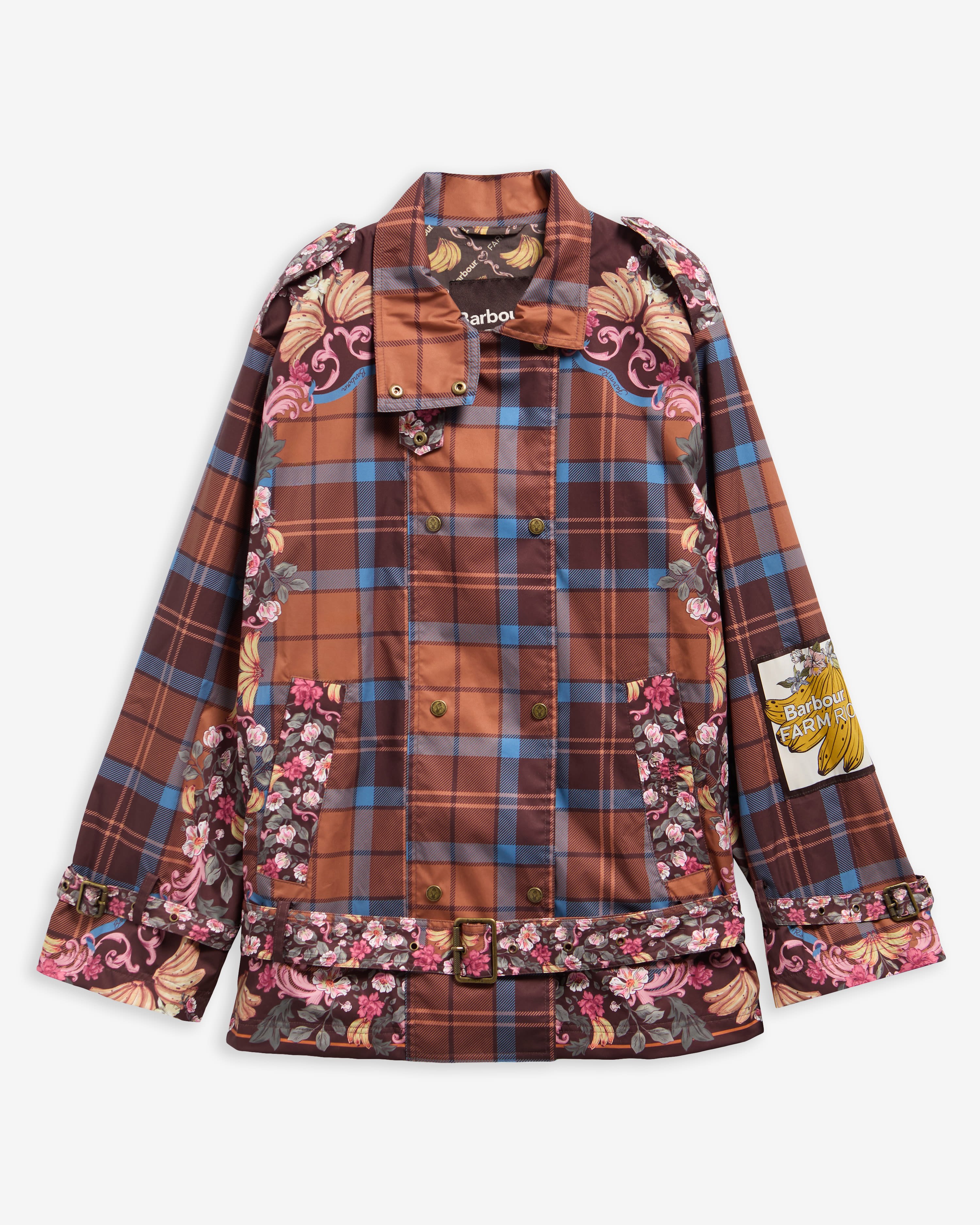 Giacca antipioggia con cintura Petrea Barbour FARM Rio Tropical Tea Tartan/Banana Print
