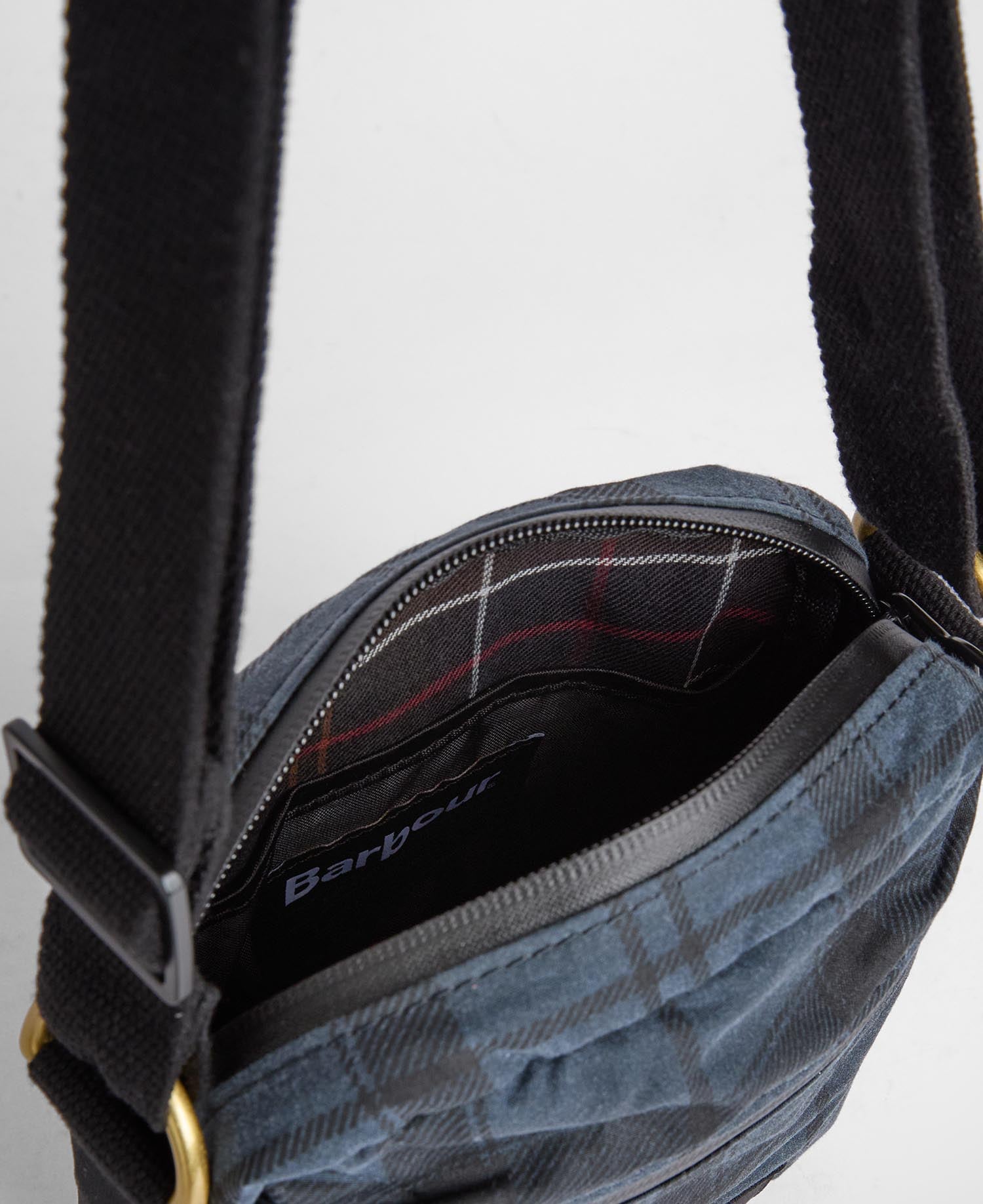 Field Waxed Crossbody Bag Navy Tartan