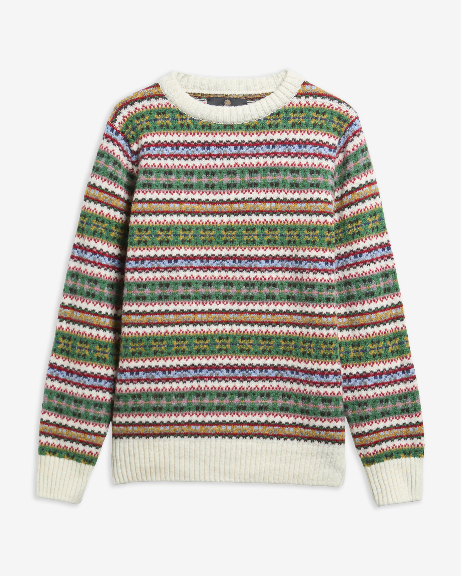 Scottish Made Fair Isle Wool Crew Neck Jumper Whisper White