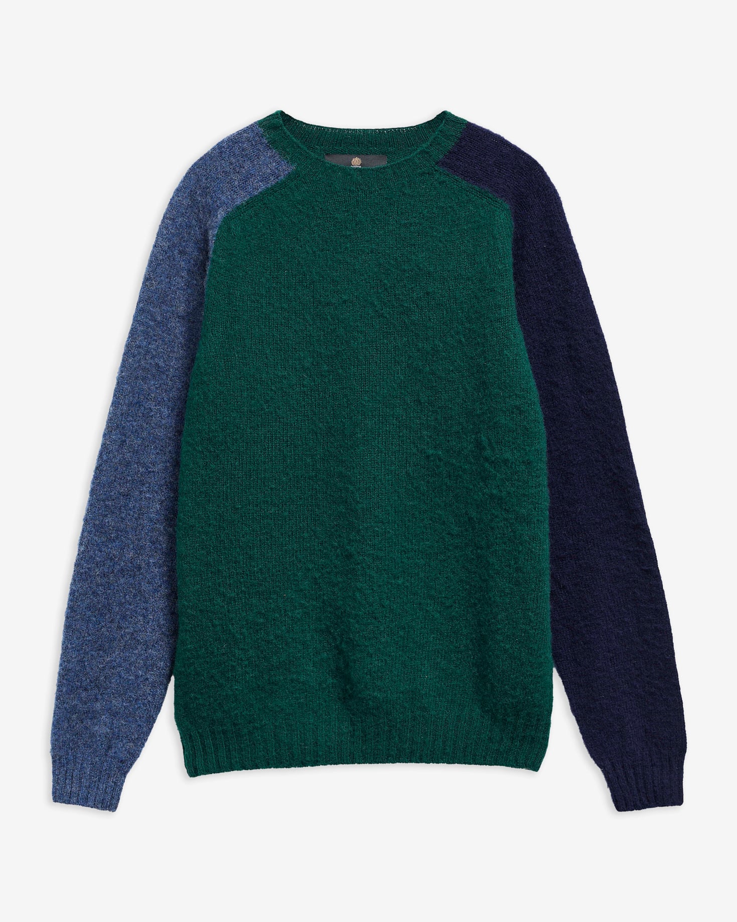 Scottish-Made Colour Block Wool Crew Neck Jumper Evergreen