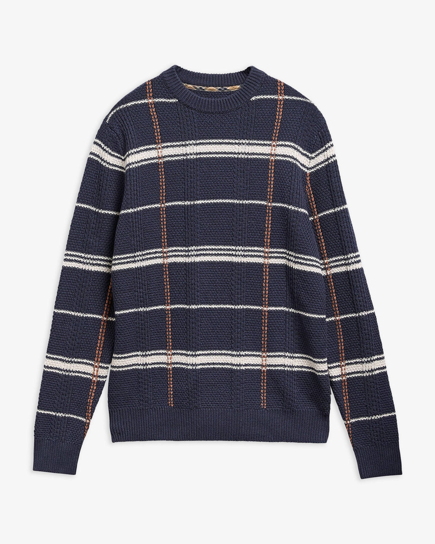 Fasey Cable-Knit Tartan Jumper Navy