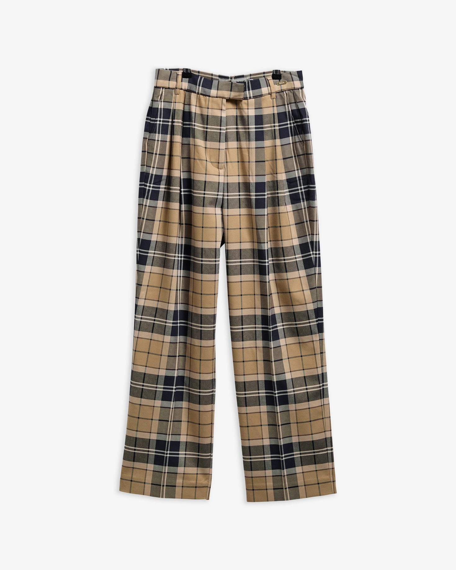 Delilah Tartan Straight-Leg Trousers Birchwood Tartan