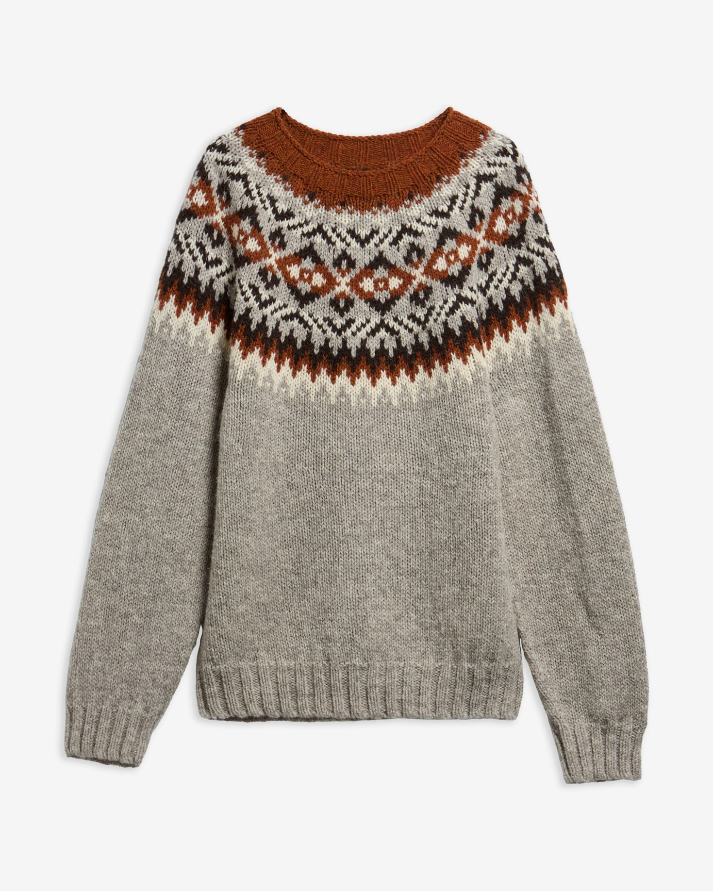Scottish Made Fair Isle Crew Neck Jumper Grey Marl